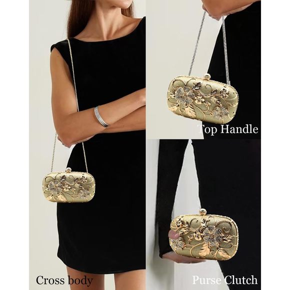 Gold Evening Clutch Purse mal, Metallic Evening Handbags Metal >:( - Picture 6 of 7